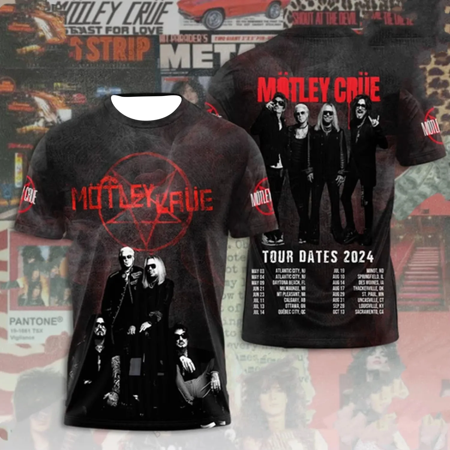 Rock Motley Crue Band 3d Male and Female Rap Singer Printed T-shirt, Fashionable Hip-hop Sports T-shirt Men Tour Album T-shirt