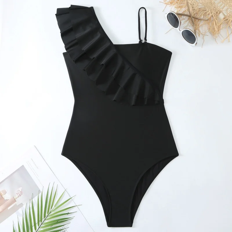 2024New Sexy One-Piece Swimsuit Women's Hot Spring One-Shoulder Swimsuit Chiffon Split Beach Skirt Suit