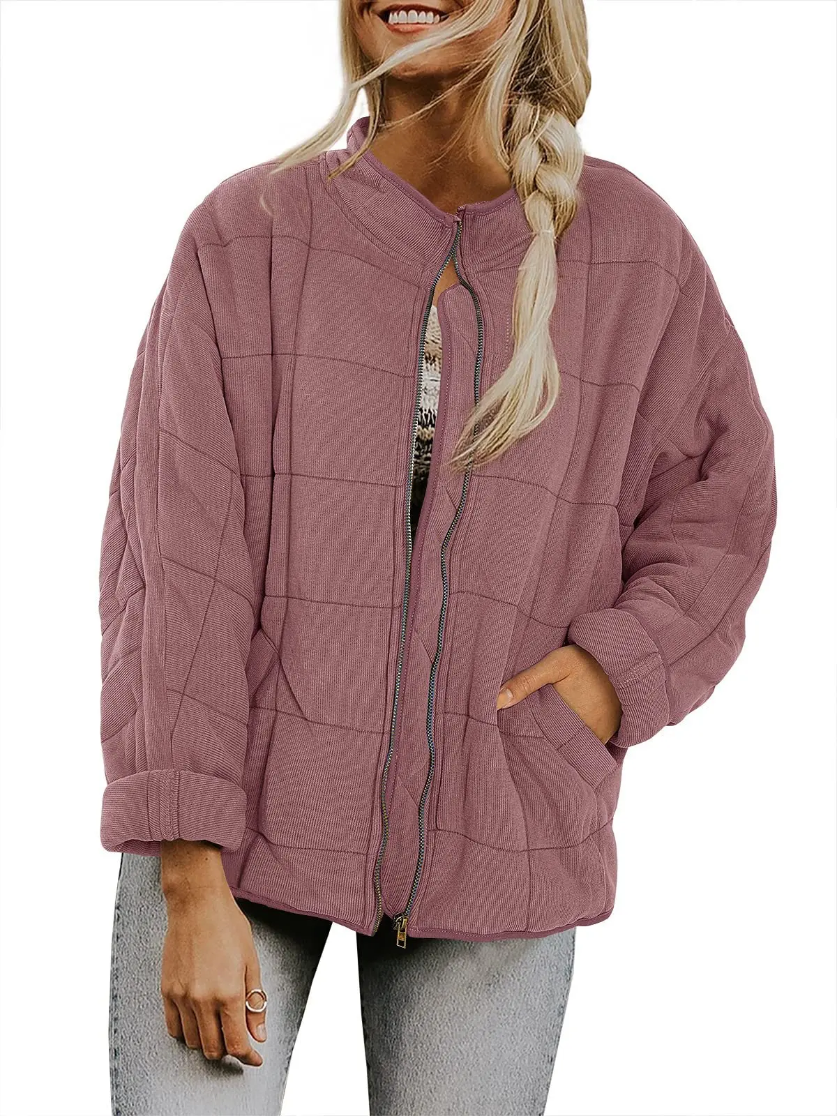 Quilted Coats Women Solid Stand Up Collar Loose Pocket Long Sleeved Cotton Jacket Autumn Winter Fashionable Daily Warm Overwear