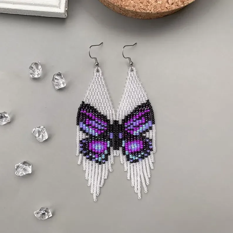 Pendientes de cuentas de arroz ZGMXR, borlas con forma de mariposa, simétricos, coloridos, tejidos a mano, con patrón bohemio, de aleación, para mujer, a la moda