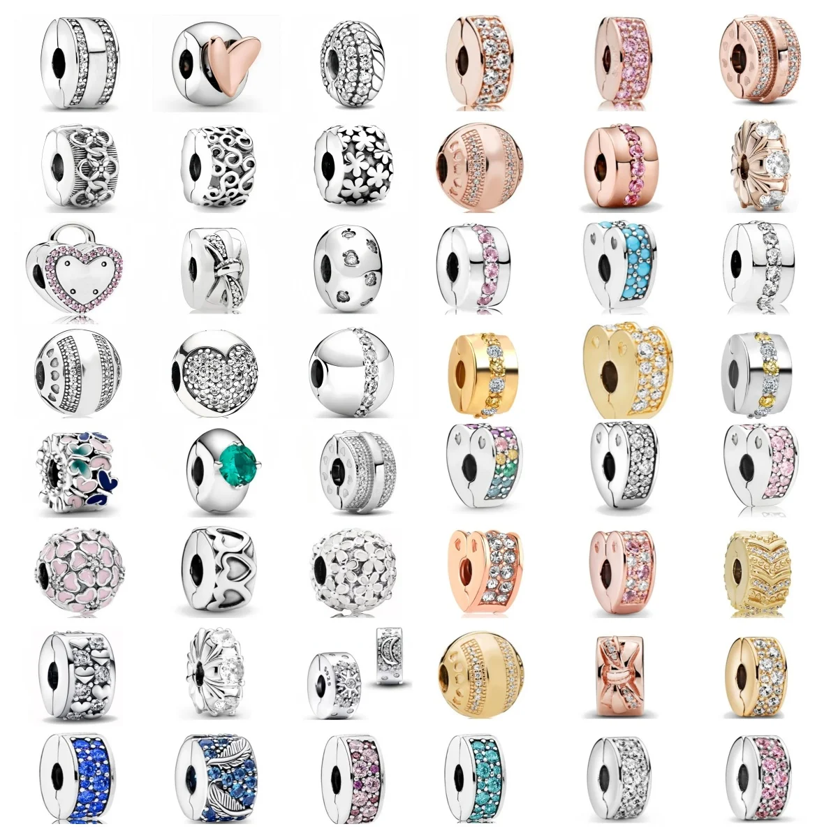 Image of Neue runde Clip-Charms aus 925er-Sterlingsilber mit Blumen- und Sonnenmotiv, passend für Original-5-mm-Armbänder für Frauen, DIY-Modeschmuckherstellung