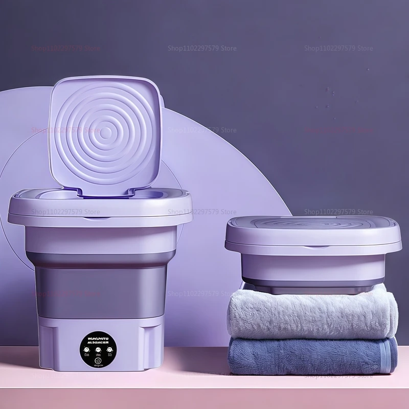 8L Foldable Washing Machine with Drain Hose Full Automatic Mini Laundry Machine for Apartment Dormitory Hotel Portable Washer