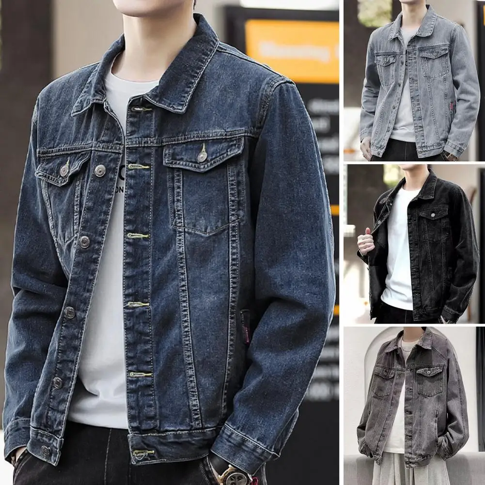 Men Jacket Retro Hop Style Denim Jacket with Multi Pockets Loose Fit for Men Streetwear Coat in Plus Size Men Denim Jacket