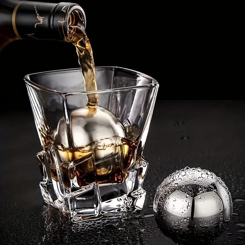 Stainless Steel Whiskey Cooling Ice Balls Reusable Quick-Freeze Whiskey Stones Perfect for Beverage Temperature Control