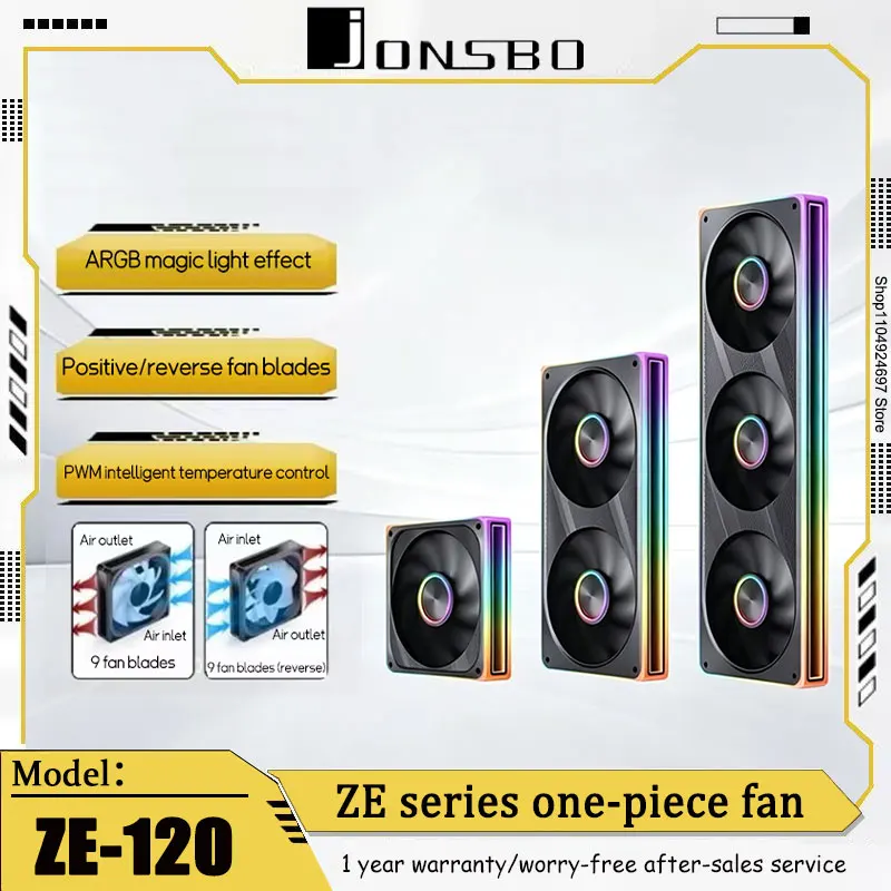 JONSBO ZE Series ZE-120/240/360 Computer Case Fan CD Pattern Aluminum Nameplate 5V/3 Pin ARGB 12cm Case Fan Forward/Reverse Fan