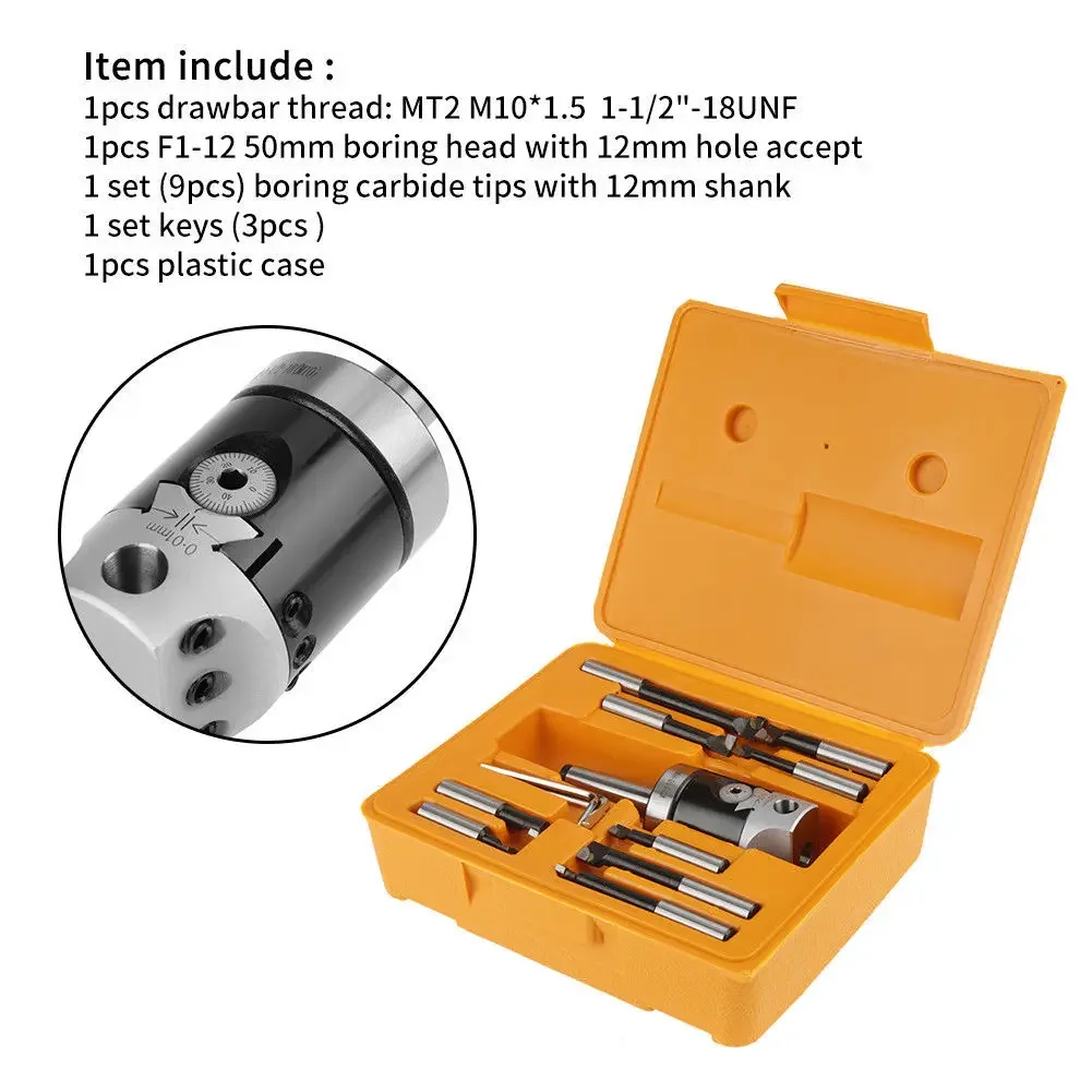 F1-MT3 boring head set 9 sets 12mm boring cutter Morse 2, 3, 4 handles m10 boring machine set