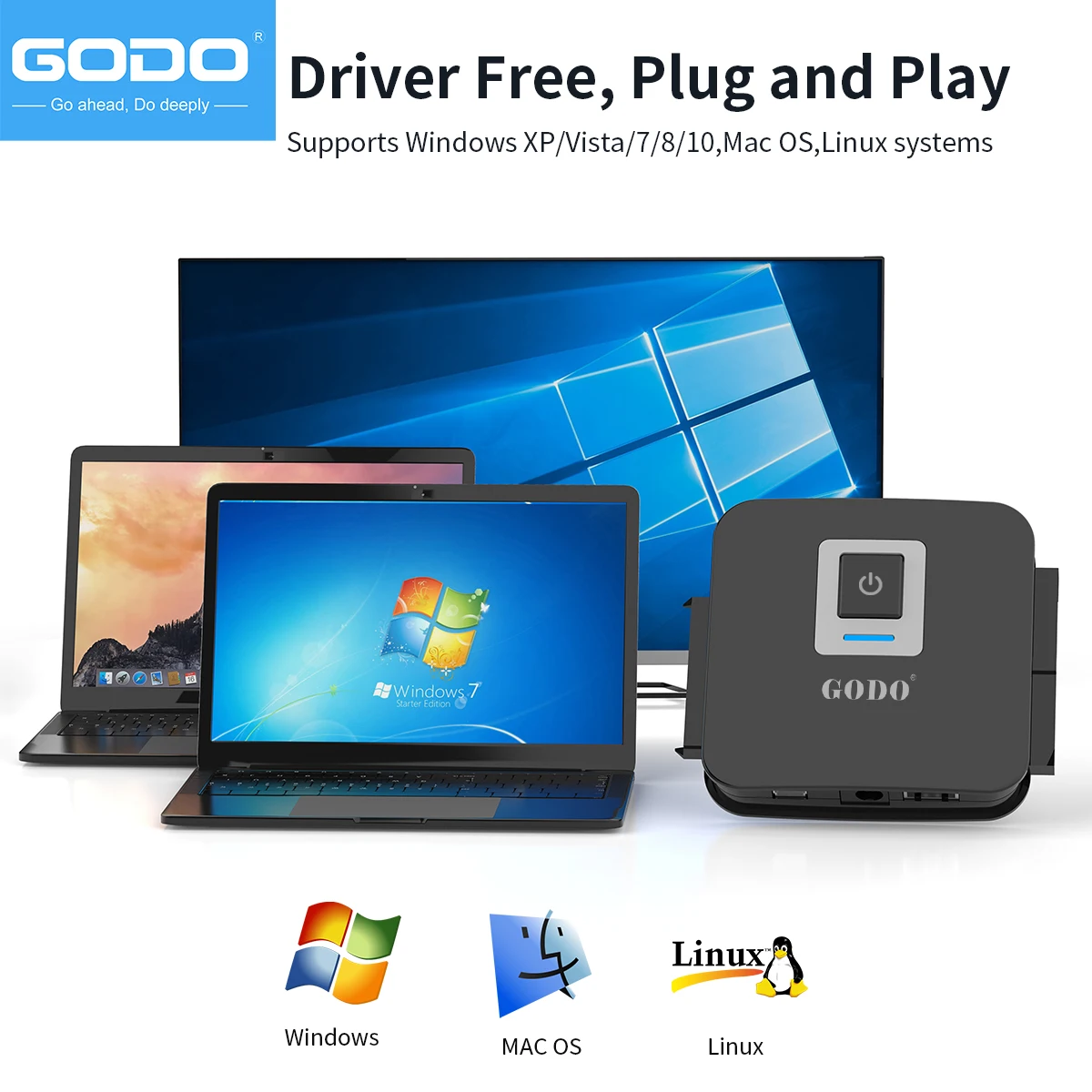 GODO-Kit Adaptador de Disco Rígido com Conversor de Cabos SATA, IDE para USB 3.0, 2.5 \