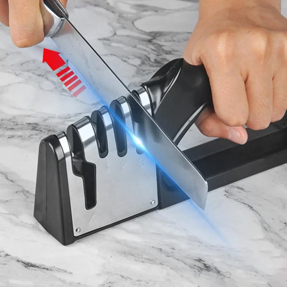 

1pcs 3/4 Segment Cutter Knife Sharpener Kitchen Handheld Three-purpose Sharpening Stone Tool with Non Slip Base Kitchen Knives