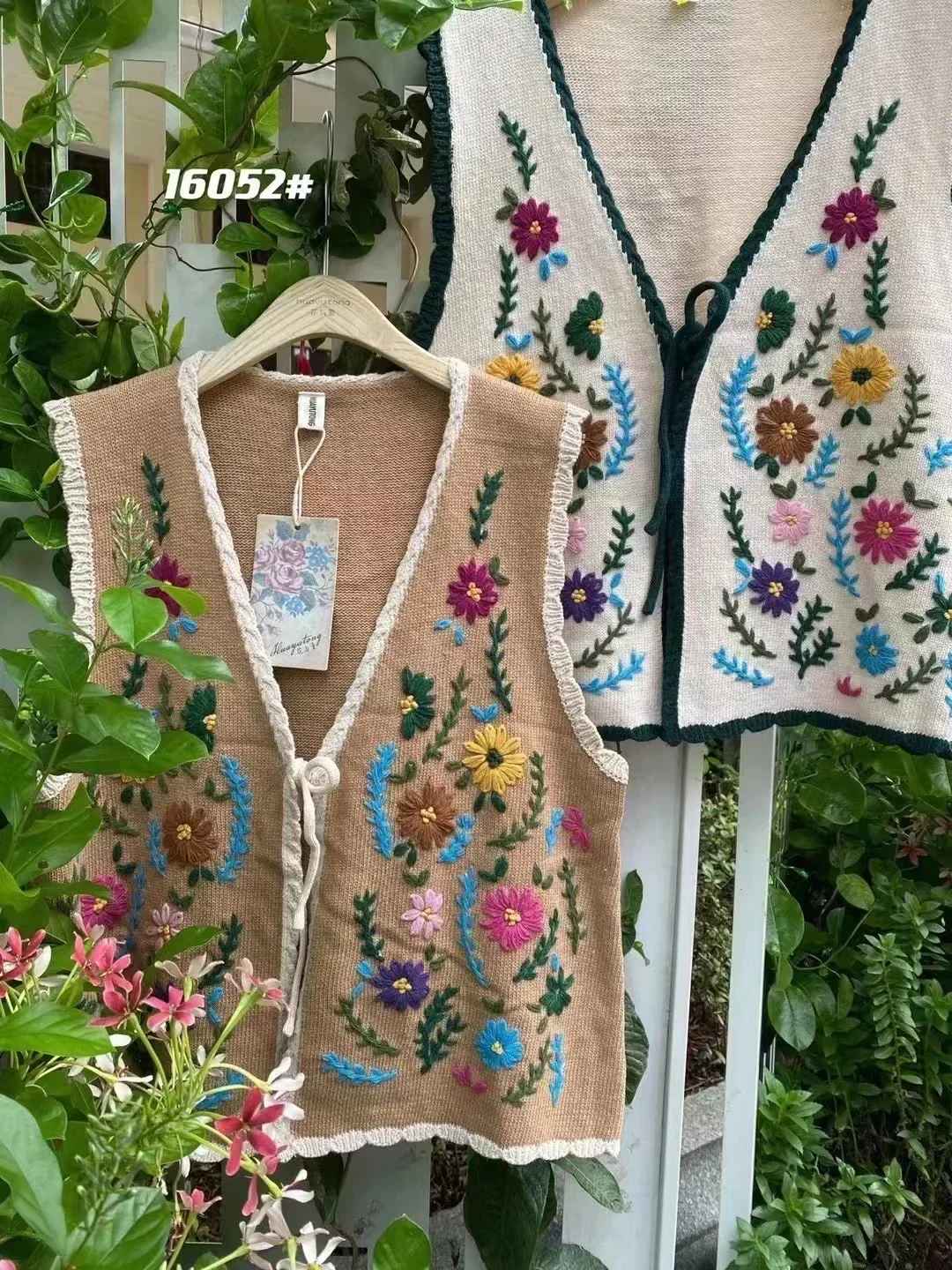 Vintage Crochet Floral Embroidery Loose Tunic Vest Fall Retro Chic Mori Girl Knitted Cottagecore Hippie Gypsy Tribal Boho Tops