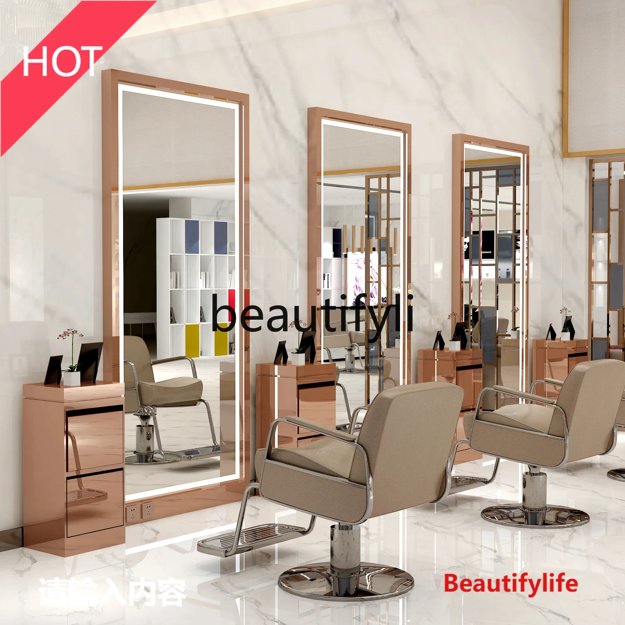 

smt03A ss Двустороннее равномерное зеркало из нержавеющей стали для парикмахерской, встроенный торшер, подвесной м