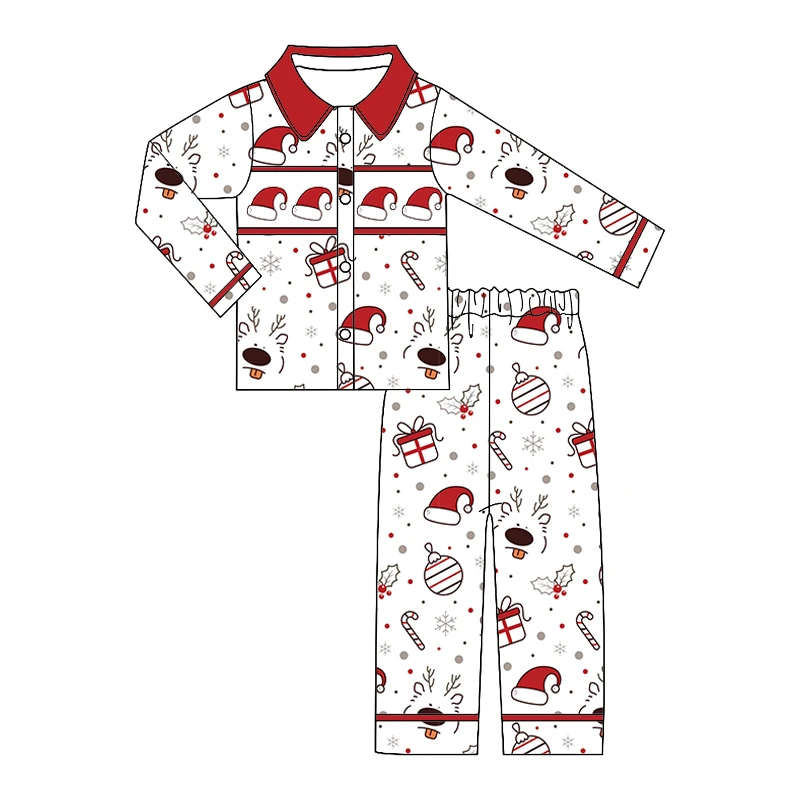 بدلة أطفال بوتيك لعيد الميلاد بأكمام قصيرة وبنطلون مطبوع عليه شجرة الحلوى للفتيات والأولاد طقم بيجامة بأكمام طويلة