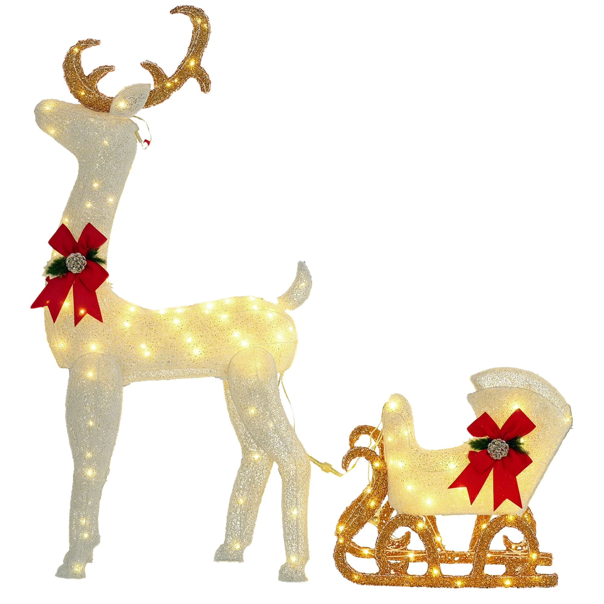 Rendier met lichtgevende slee Kerstdecoratie met 170 warmwitte leds voor binnen-buitentuin 59 x 29 x 118 cm
