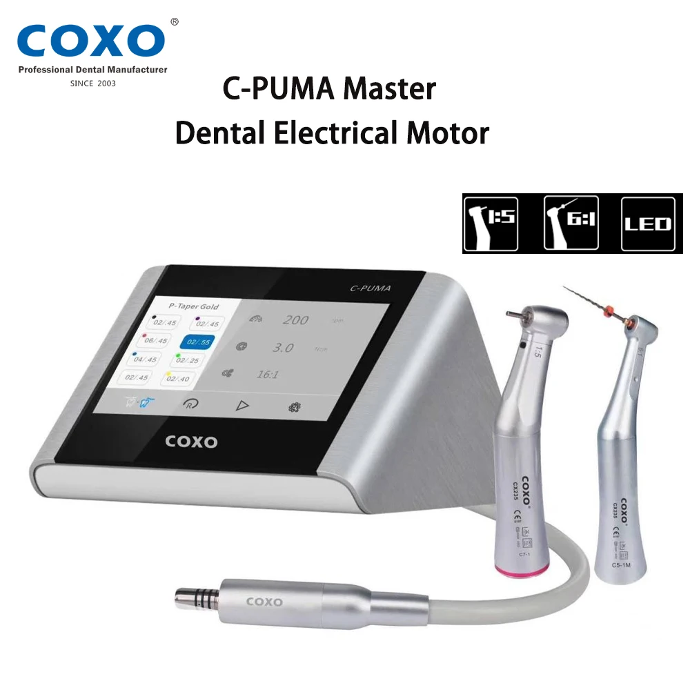 COXO C-PUMA Master Dental Electric Motor & Endo motor Two in One with 1:5 contra angle and 6:1 Mini head handpiece