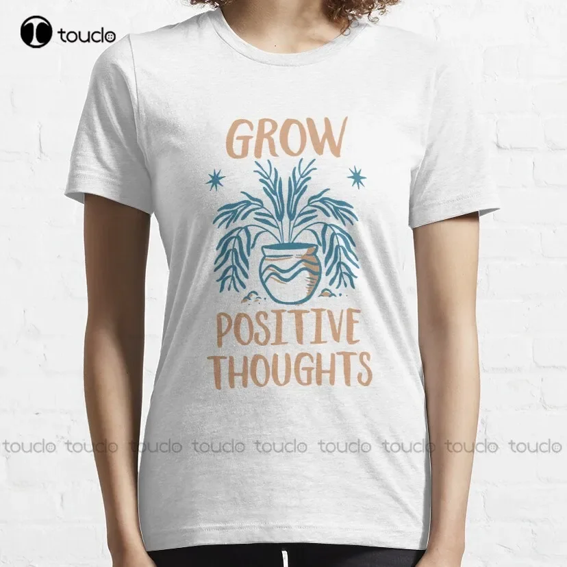Grow Positive Thoughts Classic T-Shirt Mens Short Sleeve Shirts Casual Tee T Shirts Digital Printing Breathable Cotton Retro