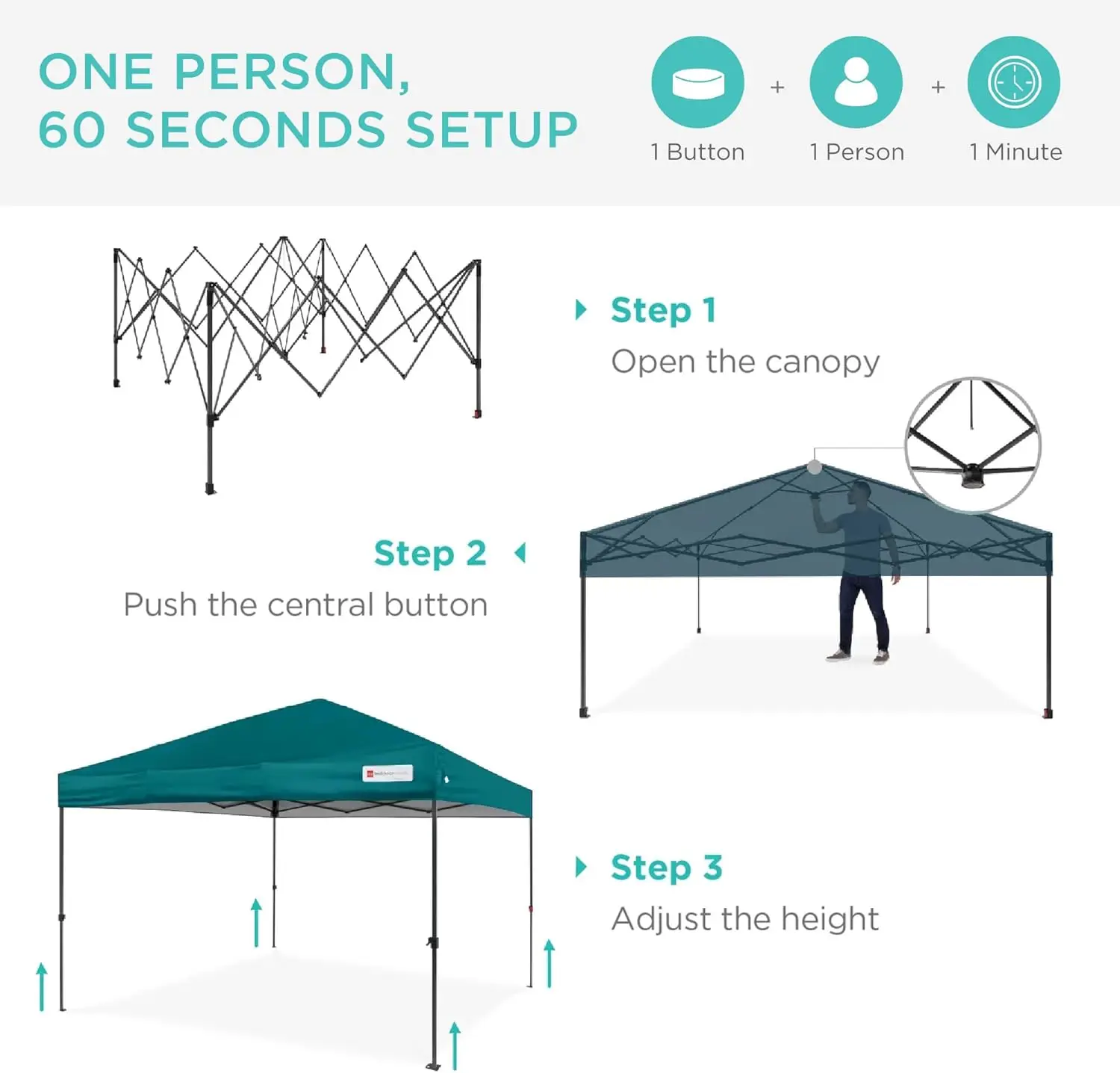 Choice Products 10x10ft 1-Person Setup Pop Up Canopy Tent Instant Portable Shelter w/ 1-Button Push, Case, 4 Weight Bags - Cerul