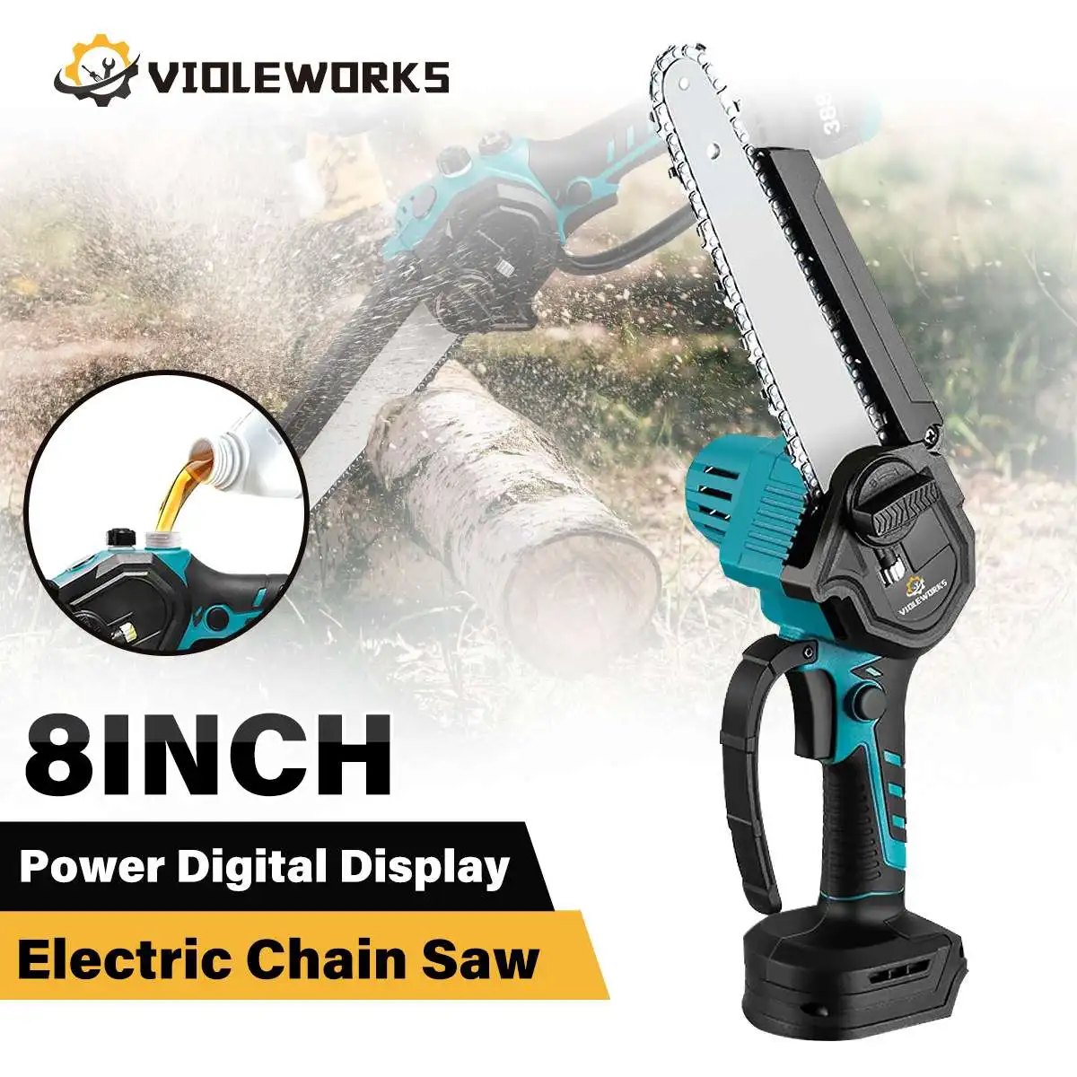 

8 Inch Brushless Electric Chainsaw With Oiler Rechargeable Garden Logging Trimming Saw Tool For Makita 18V Battery by VIOLEWORKS