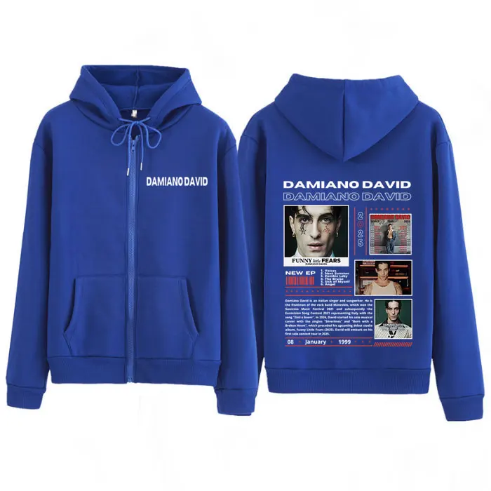 Divertente album di Little Fears Damiano David World Tour 2025 Felpe con cappuccio Moda uomo Felpe con zip Giacche casual vintage hip-hop