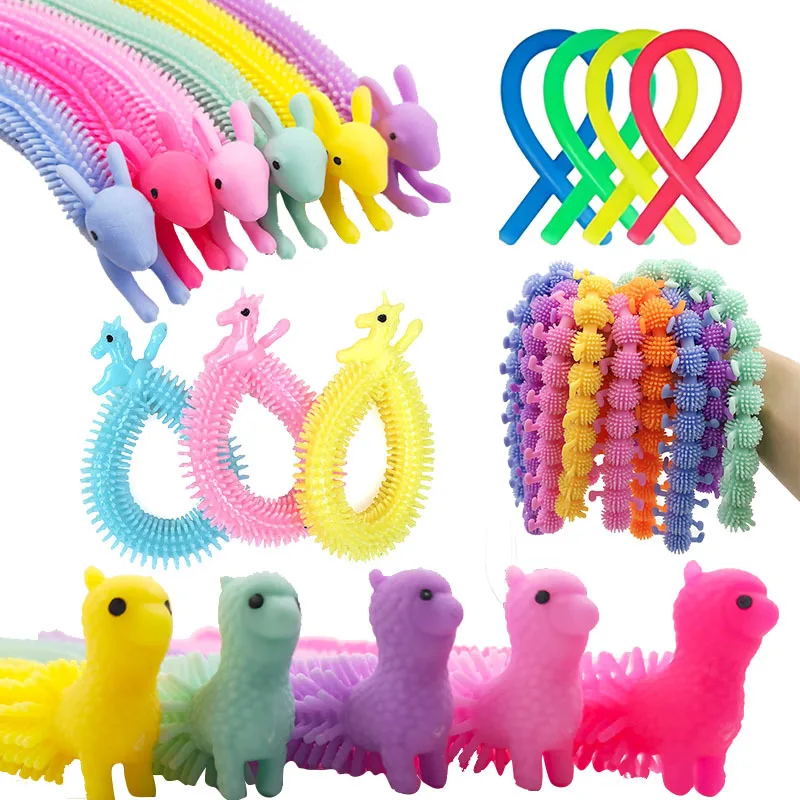 5/30 Uds. Divertidos juguetes sensoriales elásticos unicornio oruga dinosaurio Alpaca Kawaii Fidget juguetes alivio del estrés regalos para niños adultos