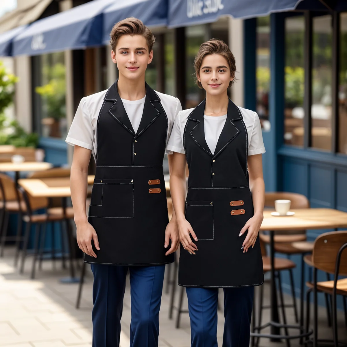1 Piece of Suit Collar Overalls for Hotel Restaurant Coffee Shop Bakery Female Waitress Uniform Apron Kitchen Work Apron Chef An