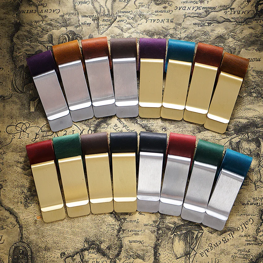 Clip de stylo en laiton et cuir, clip de stylo en métal série Crazy horse/Wax accessoires de carnet de voyage