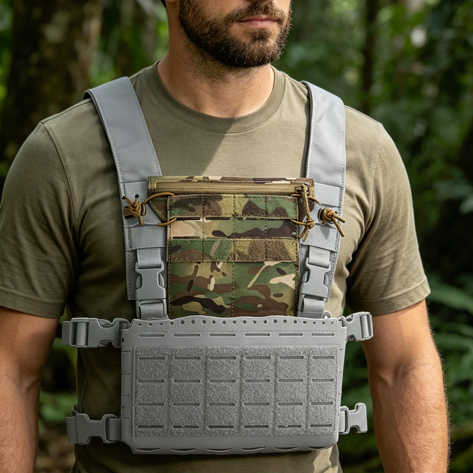 Tactic Chest Rig Reusable Outdoor Micro Front Panel Adjustable Molle Chest Rigs for Diary Card Battery Utility Storage Pouches