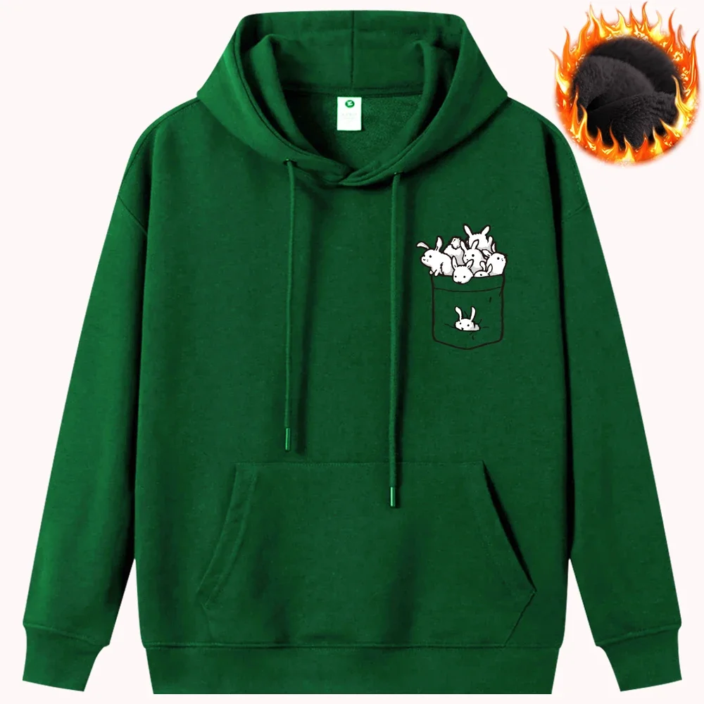 Cartoon Rabbit Printed Hoodies Fashion Autumn Winter Mens Clothing Warm Cozy Sweatshirt Thick Hoodie Long Sleeve Pullover