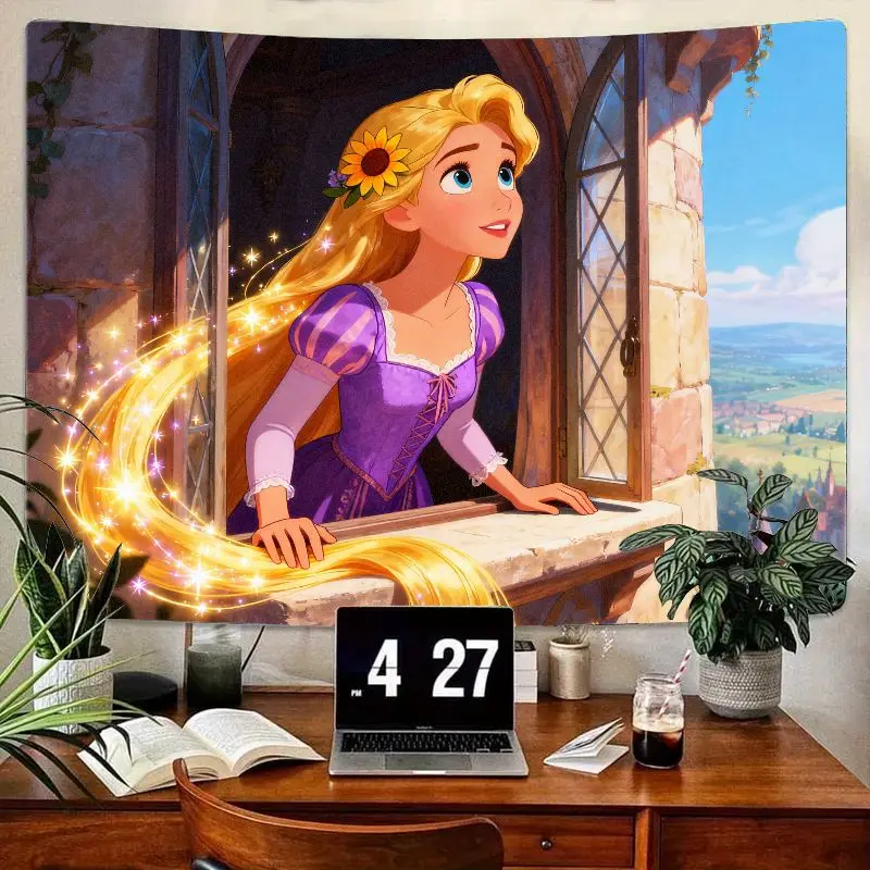 

1PC Disney Princess Rapunzel Tapestry, Golden Hair Fantasy Wall Art Modern Polyester Room Decor Gift for Girls