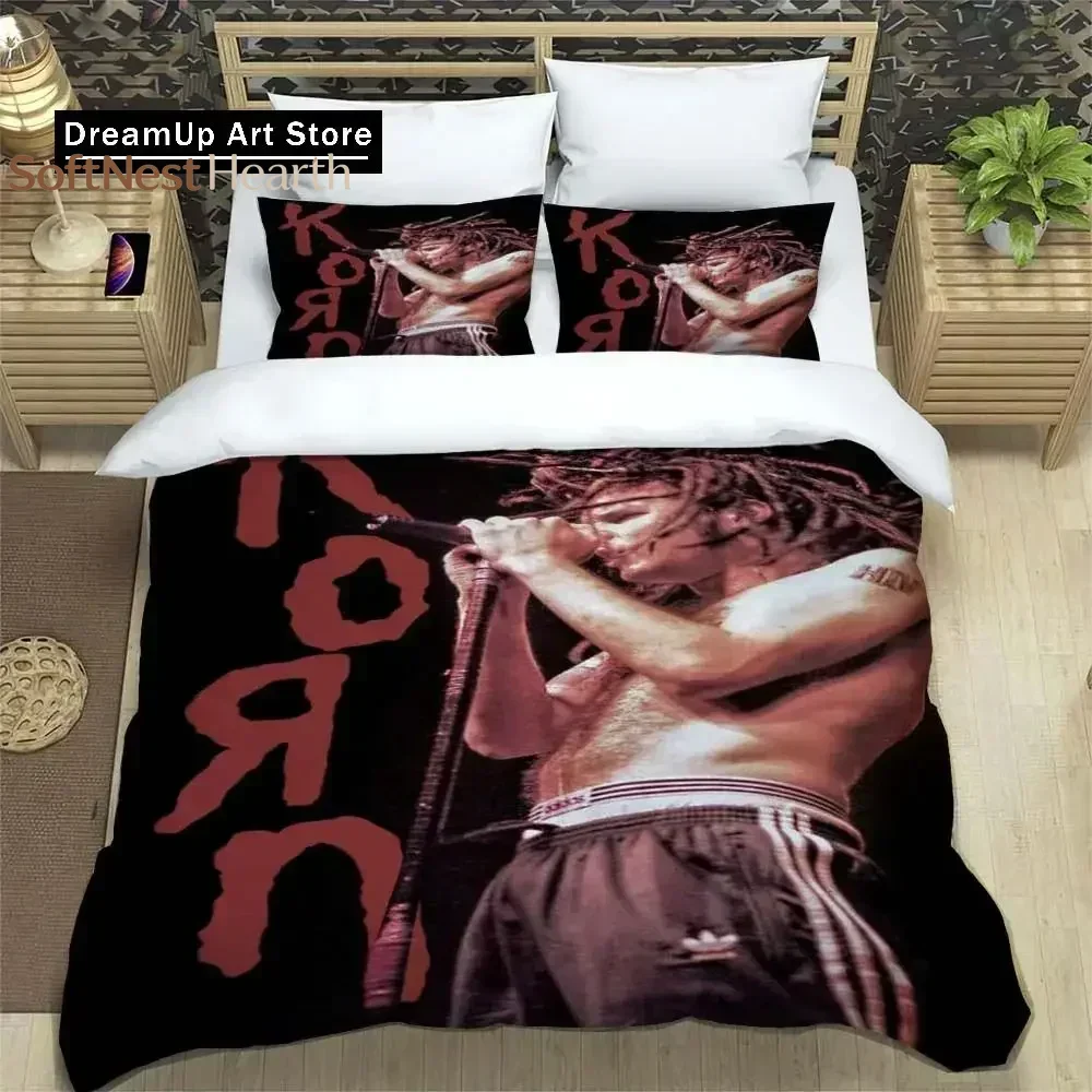 2026 Famous Rock Band Korn Logo Sheet Quilt Covers Bedding Dormitory Sheets Three-piece Bedding Set Three-piece Soft Warm Beddin