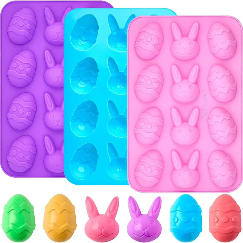 1Pack Easter Egg and Bunny Silicone Molds Tray for Chocolate Candy Gummy Ice Cube Jello Jelly Cake Mini Soap Wax Crayon Melt