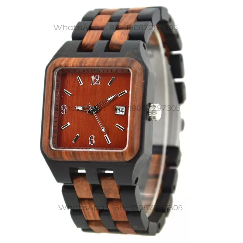Natural wood watch business square red sandalwood men's watch calendar luminous birthday gift quartz wood watch