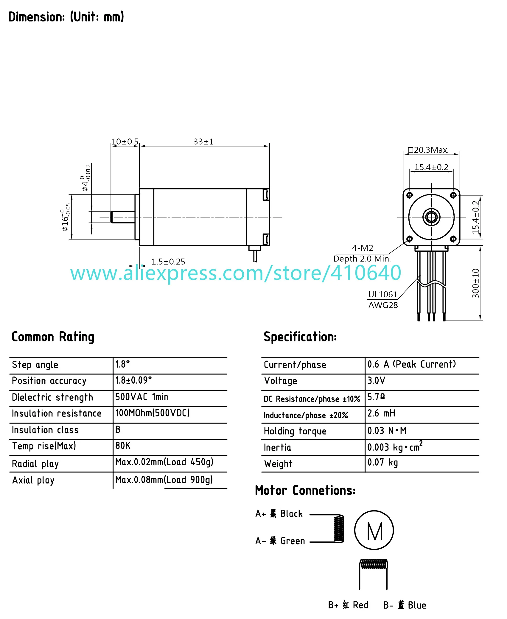 Genuine Leadshine NEMA 8 Stepper Motor 20CM003 0.4A Current 0.03 N.m Torque 33 mm Motor Body Length Mini Size Step Motor