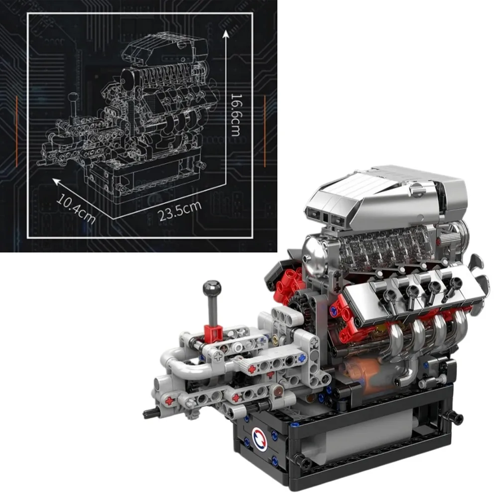 Mould King 10225 855PCS V8 Engine Model Transmission DIY Handmade Building Blocks Set Brick Assembly Toys Birthday Party Gifts
