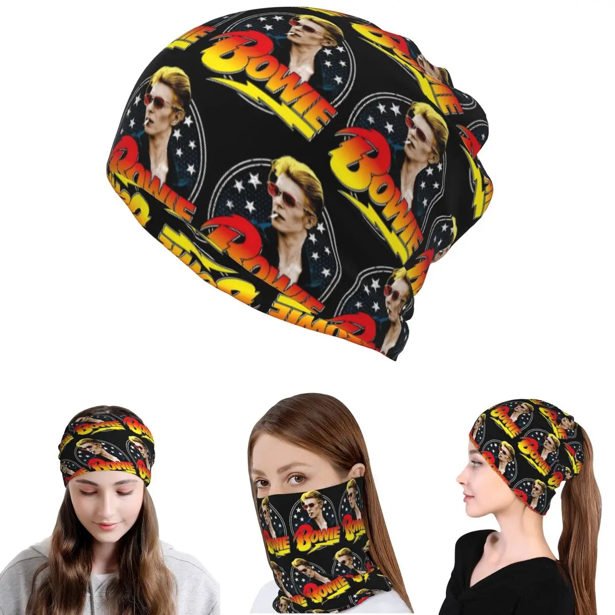 Davids Bowied Bandana Neck Cover Wrap Scarf Warm Headband Beanies Hat Unisex Adult Winter