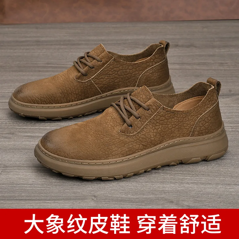 

2026 New Cowhide Men's Shoes British Trend Thick Heel Leather Shoes Elephant Pattern Non-slip Platform Men's Loafers Moccasins