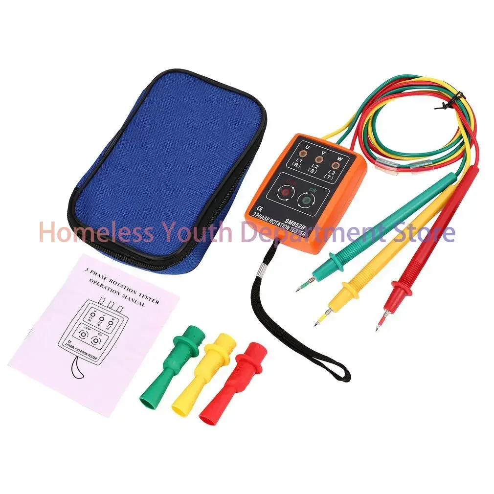 SM852B 3 Phase Rotation Tester Digital Phase Indicator Detector LED Buzzer Phase Sequence Meter Voltage Tester Current Detector