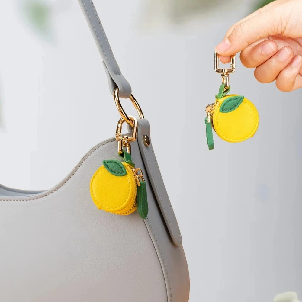 New PU Leather Mini Cute Keychain Fresh Lemon Zipper Coin Bag Small Wallet Kawaii Style Pendant Bag Hanging Pendant view 5