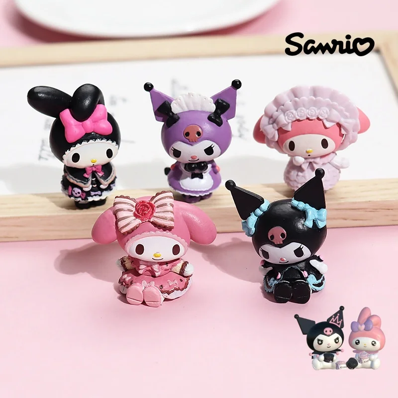 

5pcs Sanrio Kuromi My Melody Doll Model Cartoon Action Anime Figures Cute Room Toys Rubber Ornament Birthday Gifts for Childrens