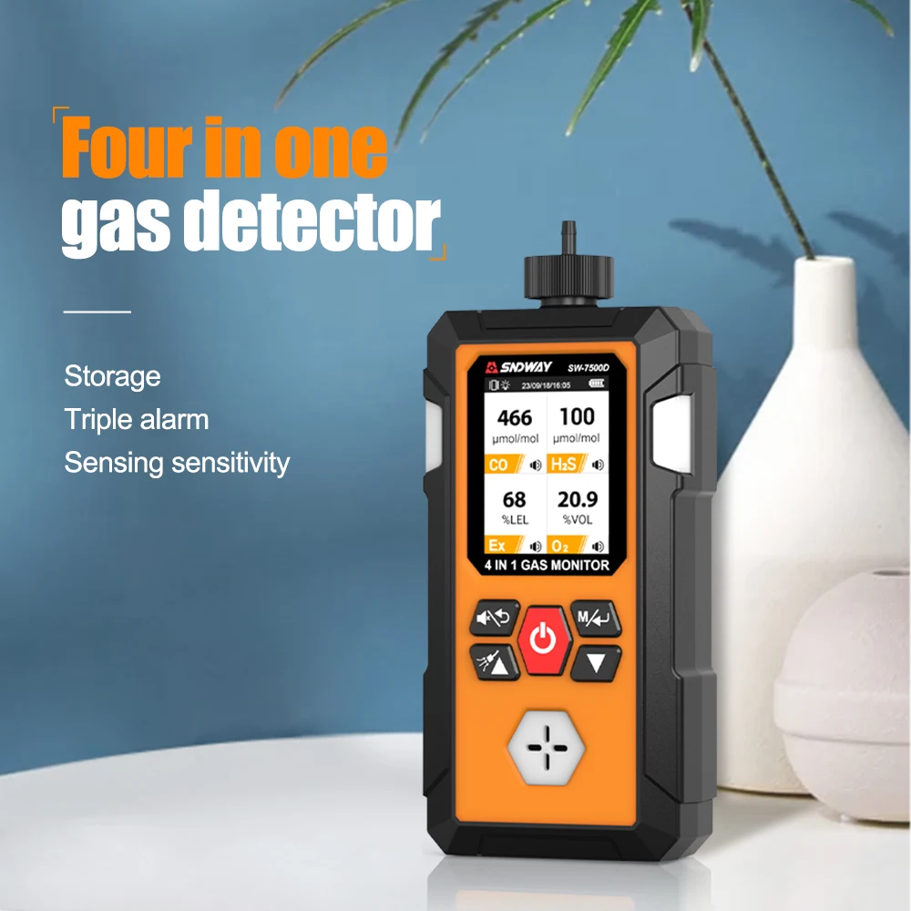 SNDWAY Gas Detector Meter 4 in 1 Oxygen O2 Carbon Monoxide CO H2S Ex Combustible Gas Analyzer Leak Detector