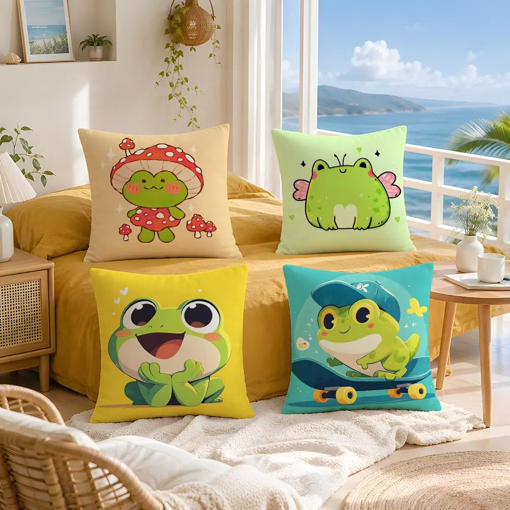 cute frog Cushion Cover Throw Pillow Short Plush Fresh Natural Cushion for Living Room Sofa Ornament Present Gift