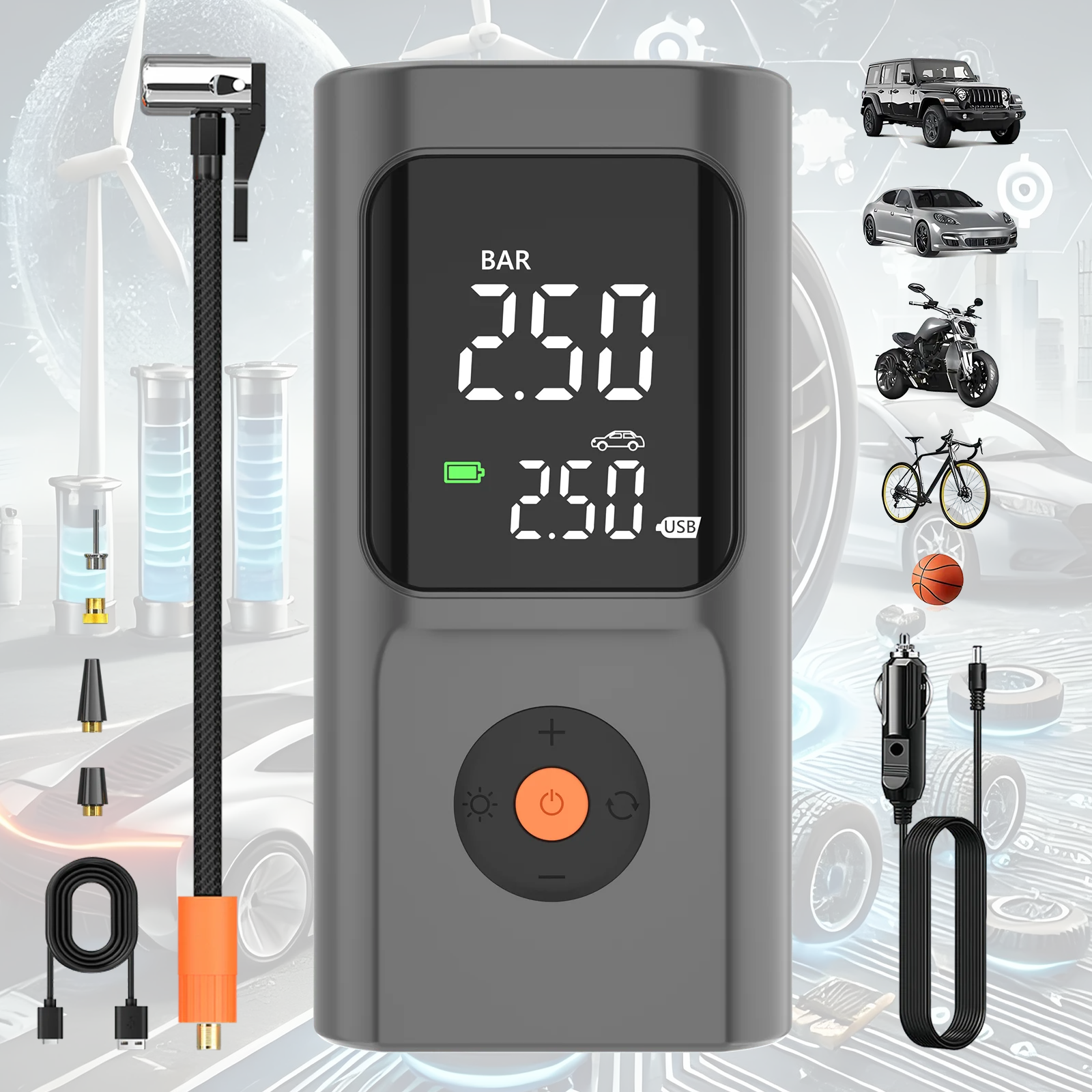 

12V Air Pump Tire Inflator Portable Air Compressor for Car Tires with Digital Pressure Gauge LED Light and Auto Shut-Off