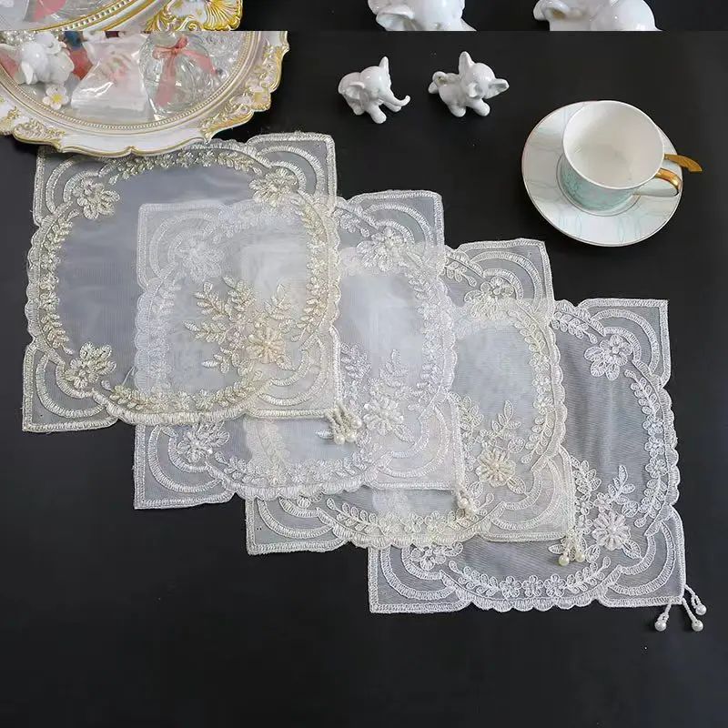 

High quality mesh bead flower embroidery table place mat Wedding Christmas tea placemat kitchen Table decoration and accessories