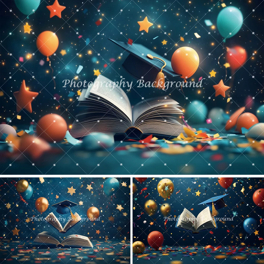

Blue Congrats Graduation Backdrops Blue Bachelor Cap Celebration Party Decorations Banner Class of 2025 Photography Backgrounds