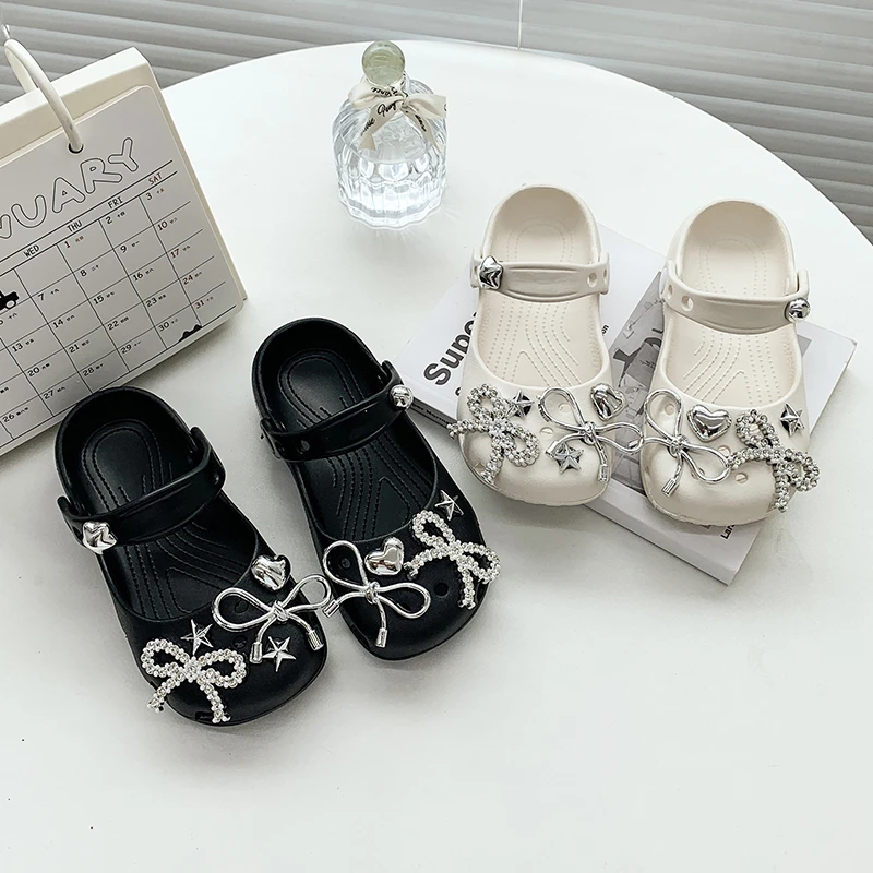 Kids Rhinestone Decor Clogs Soft Non-slip Sole Breathable Quick Dry Upper Lightweight Sandals For Toddlers Indoor Outdoor Use