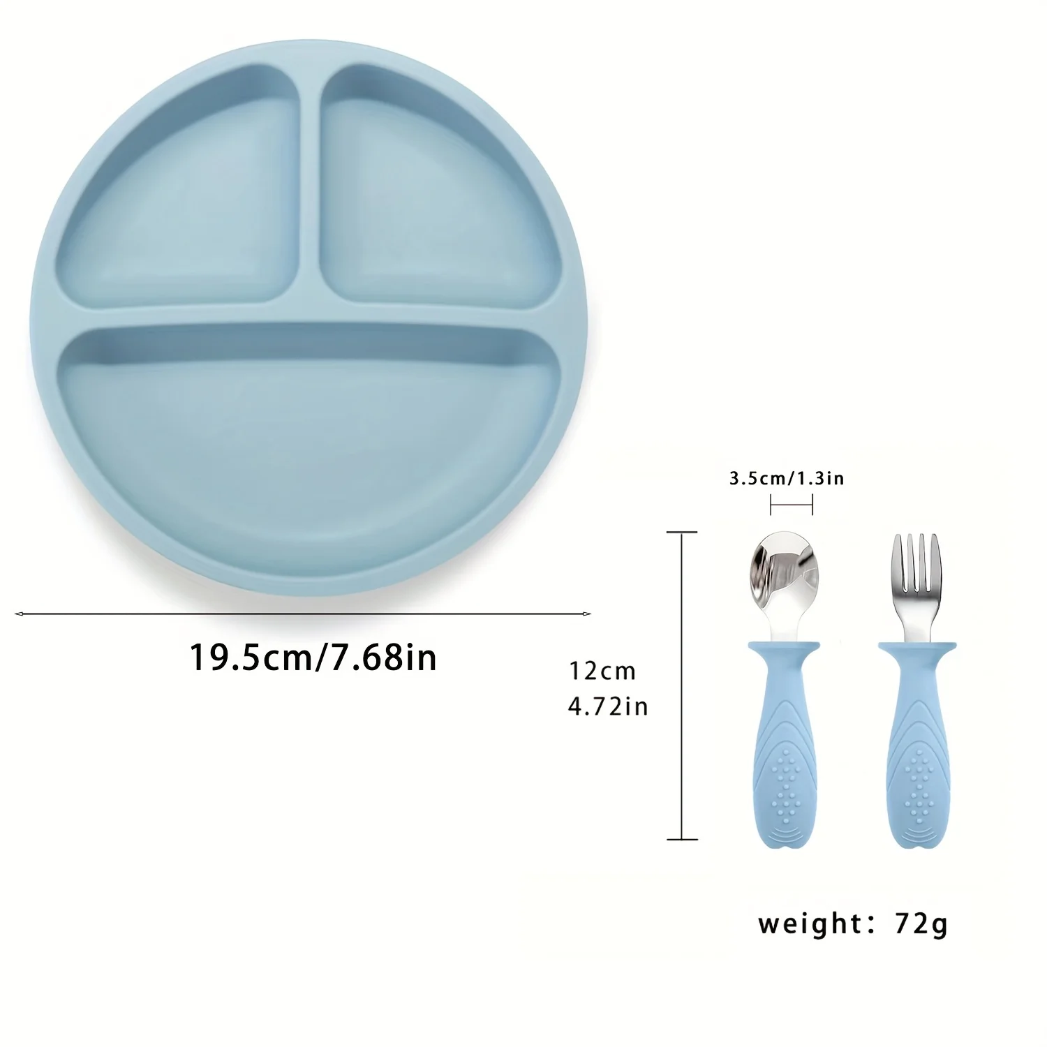 New 3-piece children's feeding tableware set, including silicone plate + stainless steel fork and spoon, Christmas gift