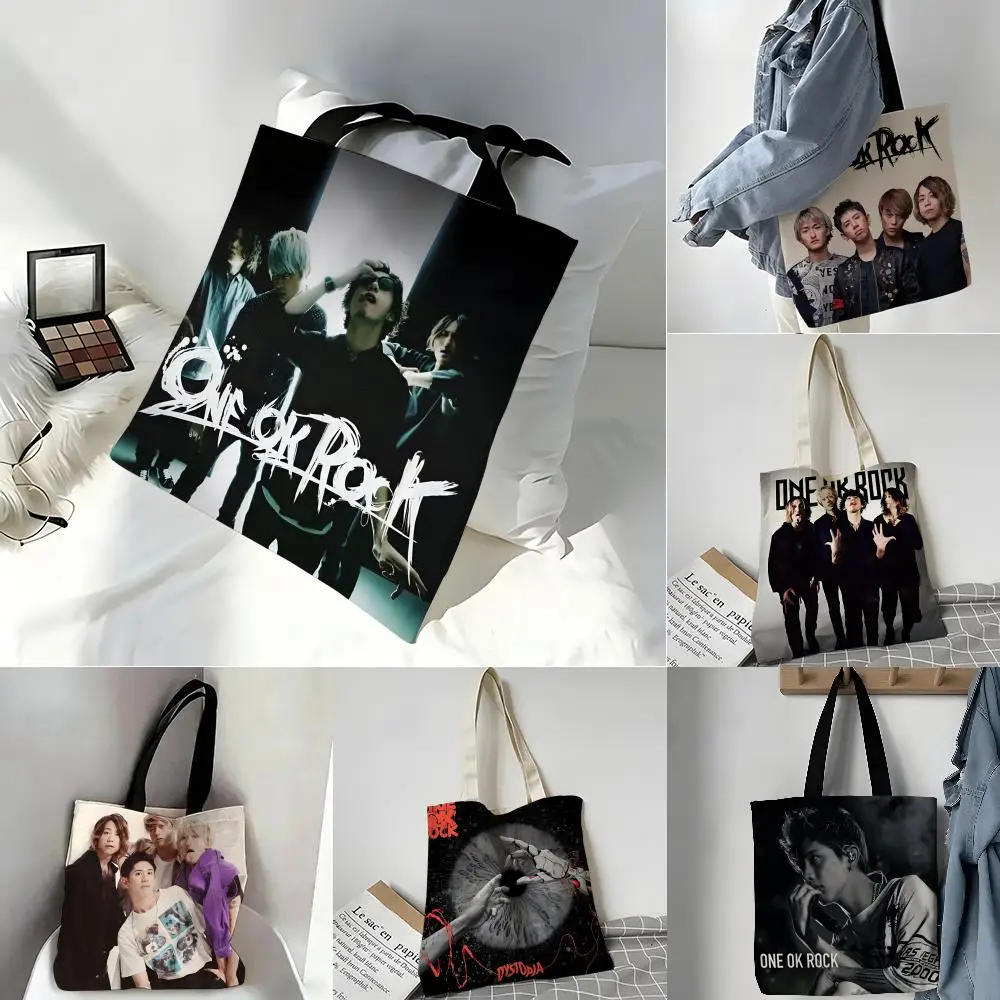 Sacs de rangement, sac à bandoulière portable décontracté, sac de courses léger, sac en lin réutilisable, Band O-ONE OK ROCK Rock Ambitions