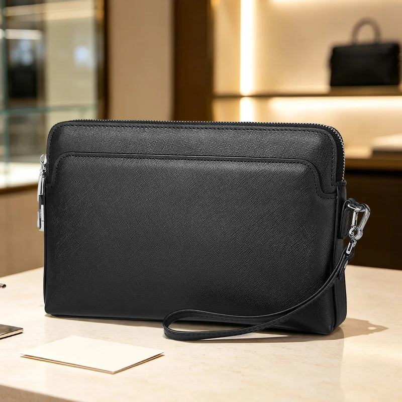 New trendy men's wallet  genuine leather password lock clip bag, business portable large capacity clutch bag, high-end feel