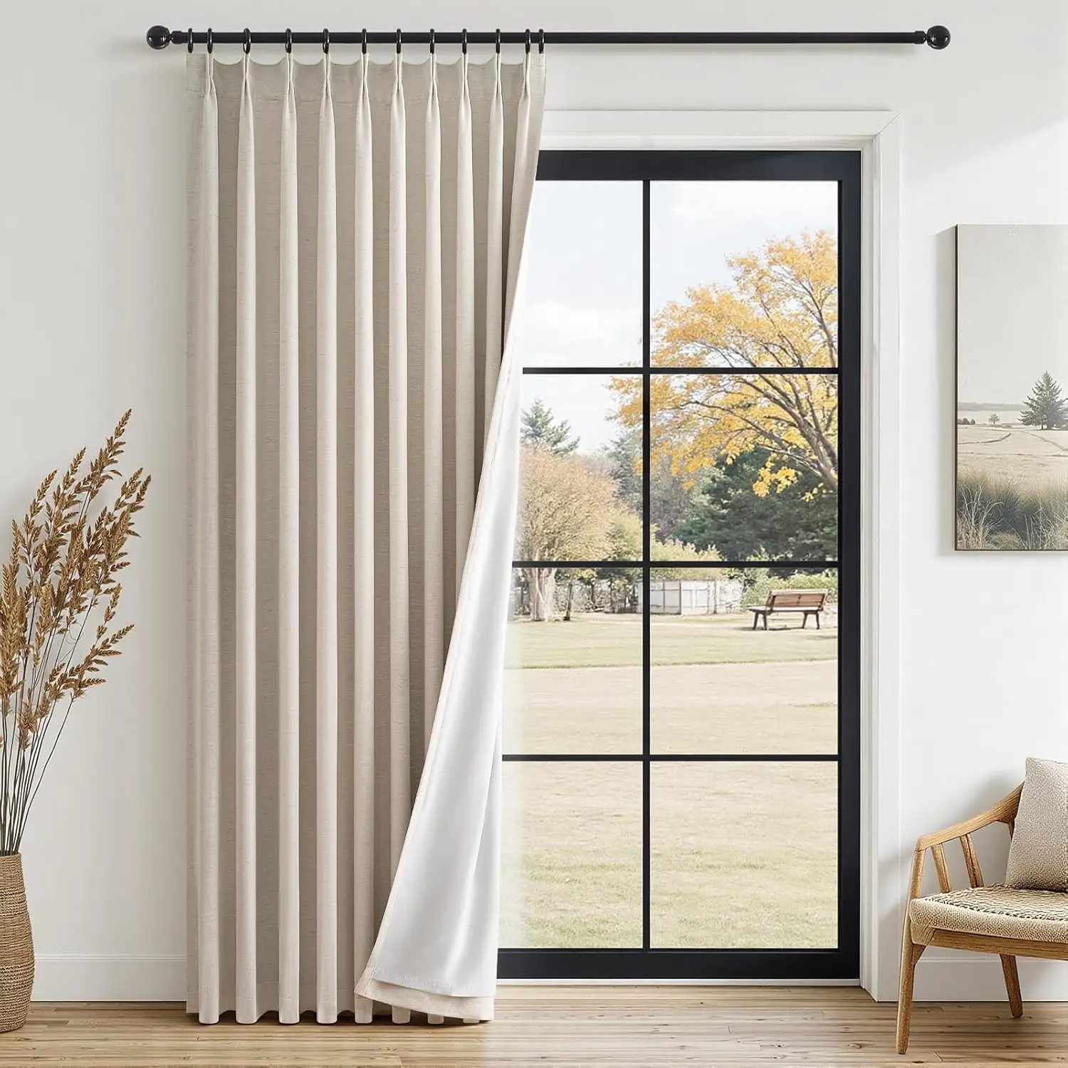 

Pinch Pleated Full Blackout Curtains Linen Blended Room Darkening Luxury Window Curtains 90 inch for Living Room Bedroom