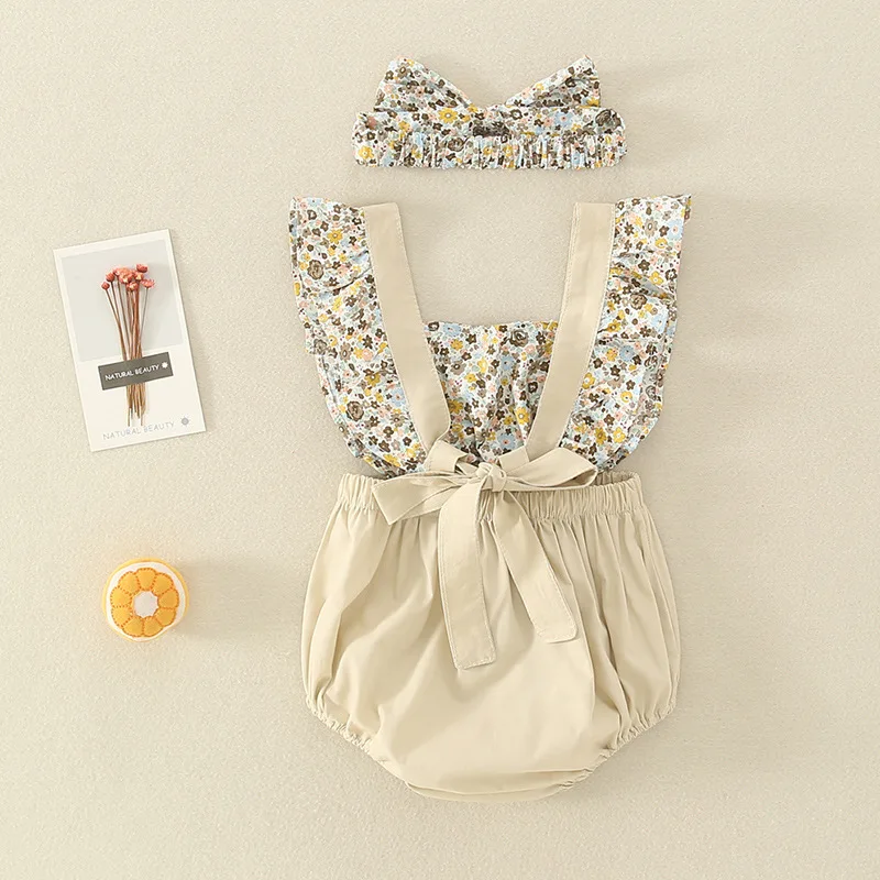 

Summer Infant Baby Girls Romper+Hairband Ruffles Bowknot Newborn Children Sleeveless Clothing Baby Clothing One Piece