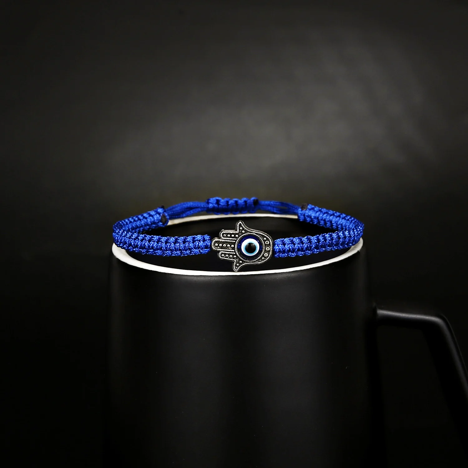 Klassisches Evil-Eye-Armband zum Schutz Glücksbringer Schwarzes Seil Verstellbares Armband Spiritueller Schmuck für Männer und Frauen – Detail 7
