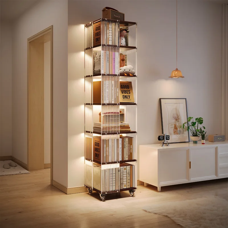 360 degree transparent acrylic rotating bookshelf children's picture book storage rack